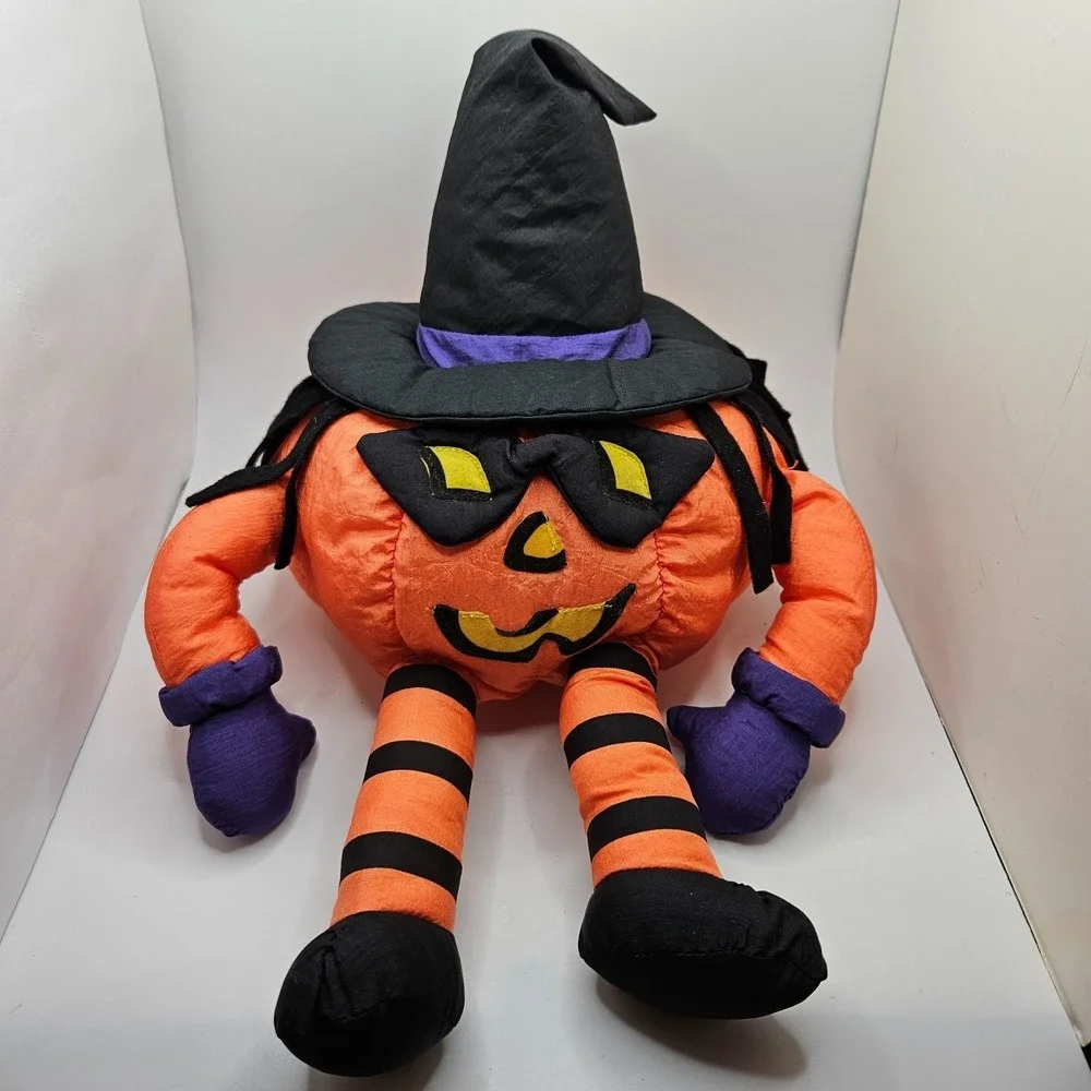 Vintage International Silver Co Halloween Pumpkin Witch Plush Doll Decor